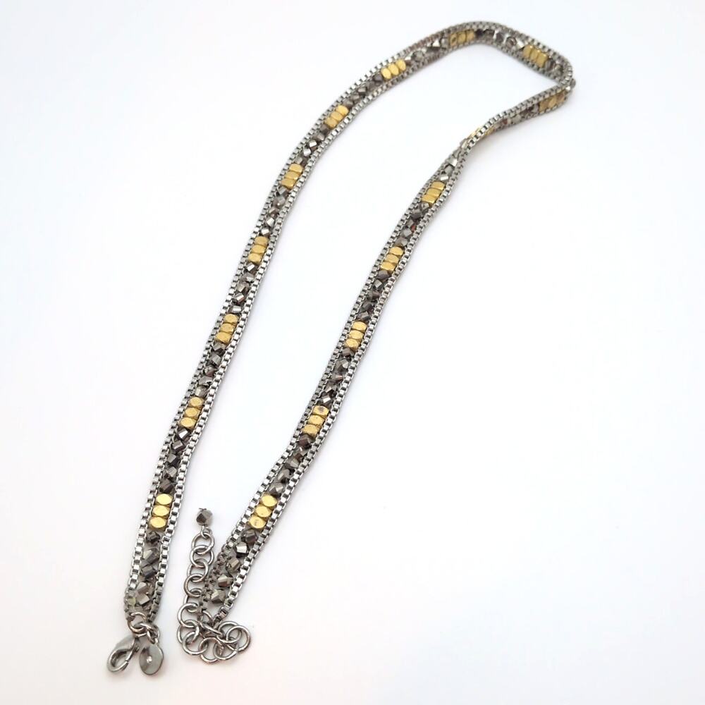Stella & Dot Luna Two Tone Beaded Metal Triple Wrap Chain Bracelet/Necklace - Picture 4 of 6